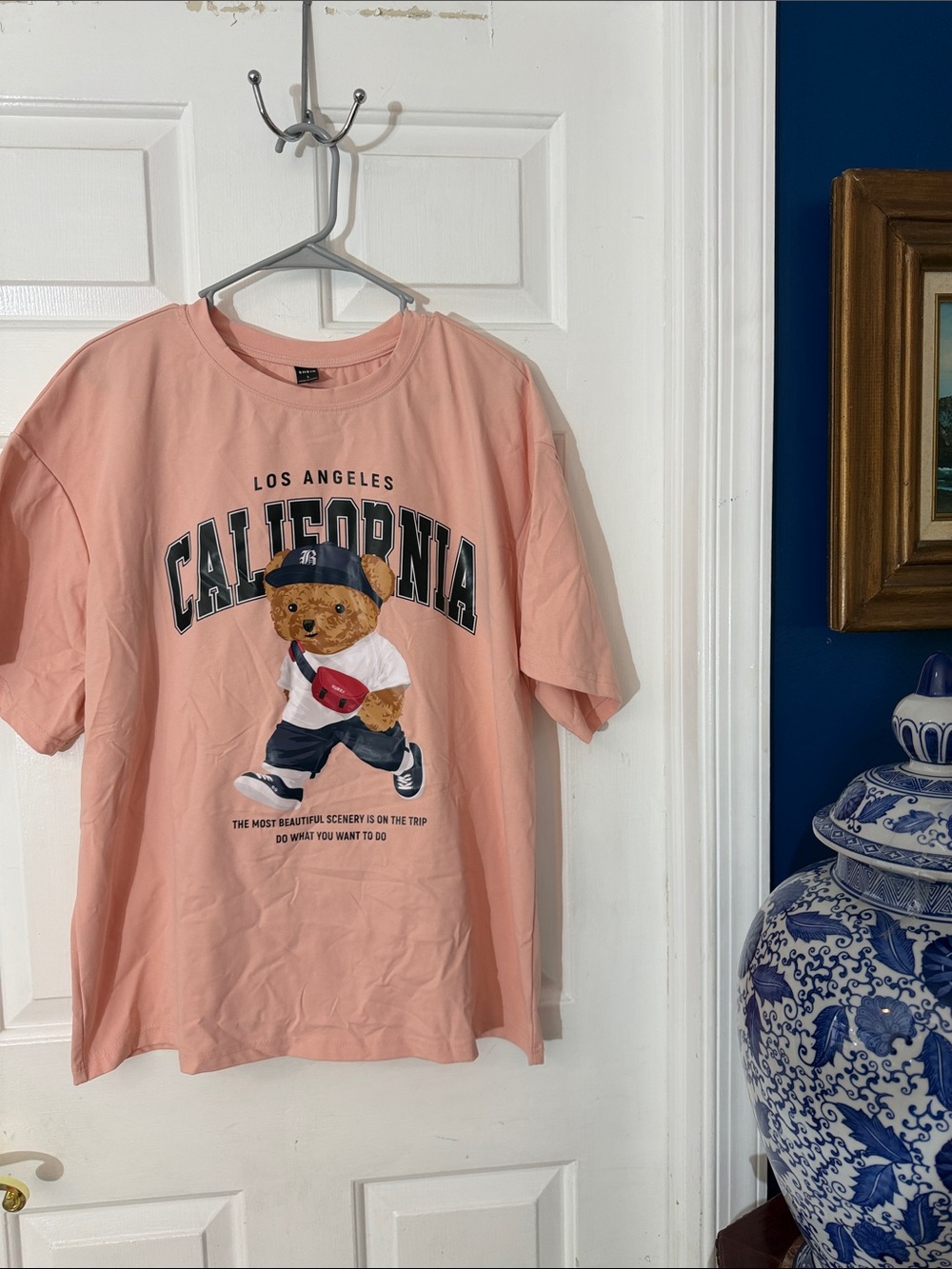 New Men’s Shein Pink Los Angeles California" bear Graphic T-Shirt Size Large